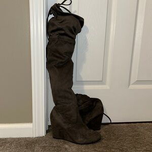 Grey Over the Knee Suede Boots